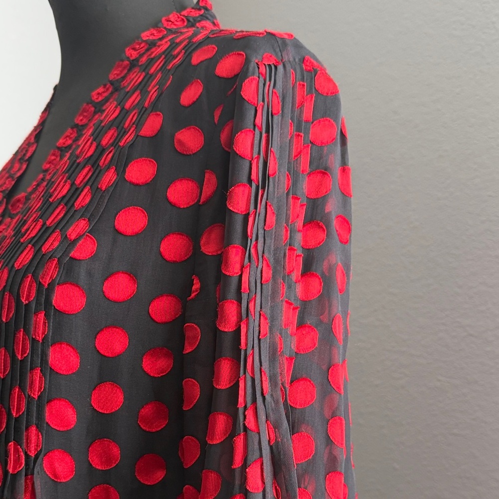 Diane Von Furstenberg Red and Black Polka Dot Print Mini Dress Size 8 - Picture 7 of 15